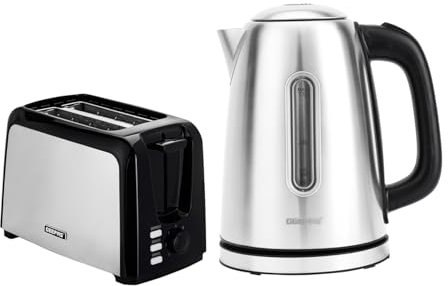 Geepas 2 Slice Bread Toaster & 1.7L Illuminating Electric Kettle Combo Set | 750W Toaster, 7 Level Browning Control, Defrost, Reheat & Cancel Function | 2200W Stainless Steel Cordless Jug Kettle