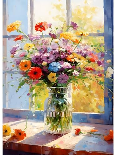 QINRUBB DIY Bunte Blumen Diamond Painting Erwachsene, 5D Blumen Diamant Painting Bilder Anfänger, Fenster Runder Vollbohrer Diamanten Malerei Stickerei Kreuzstich Geschenke Home Wand Dekor 30x40cm