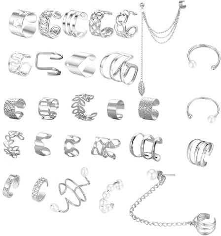 28 PCS Ear Cuffs,Ear Cuff No Piercing,Adjustable Ear Cuff Earrings for Women,Simple Silver Ear Cuffs,Fashion Accessories,Suitable for Daily Casual Wear for People Without Piercings