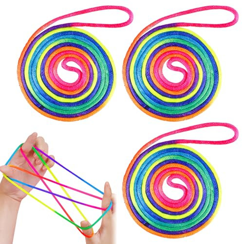 Makloee Cats Cradle String, 3Pcs Rainbow Colour Fumble Finger Thread Rope, Flexible Finger String Games Toy for Kids Adults Party Games