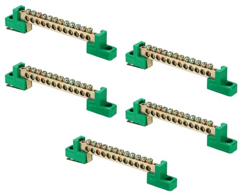 QUARKZMAN 5 Stück 12 Positionen Klemmleisten Erdungs-Sammelschiene Kupfer | Drahtverbinder Schraubklemmenblock, Für elektrische Geräte, Mit Grüne Montagehalterung