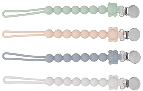 4pcs Baby Schnullerkette Verhindern, Dass Ein Festes Klemme Weiches Silikon -Schnuller -Clip weiß Grau Grün Rosa Perfekte Länge: Baby Silikon -Baby Schnullerkettenbaby -Schnuller