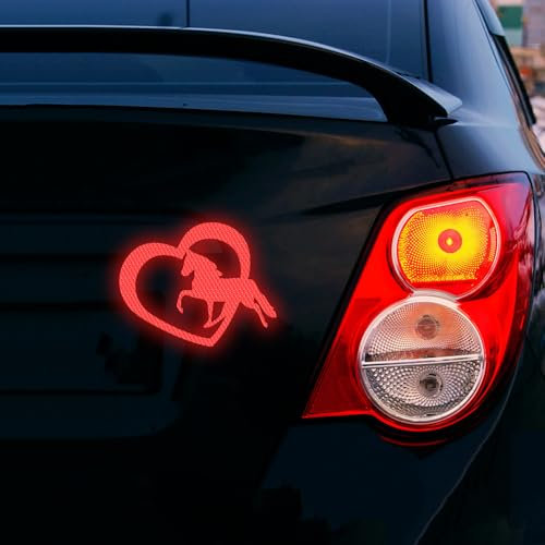 Leniutor 1pcs Heart Horse Sticker for Cars,Reflective Waterproof Vinyl Animal Decal, Horse Lover Bumper Sticker for Water Bottle Laptop Truck Wall (Red)