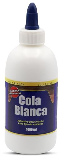 PLAYZOCO Cola blanca multiusos, Cola blanca para madera, Apto para madera, aglomerado, mimbre, corcho, Acabado transparente, uso infantil, manualidades y doméstico, Incluye tapón, Capacidad 1000 ml