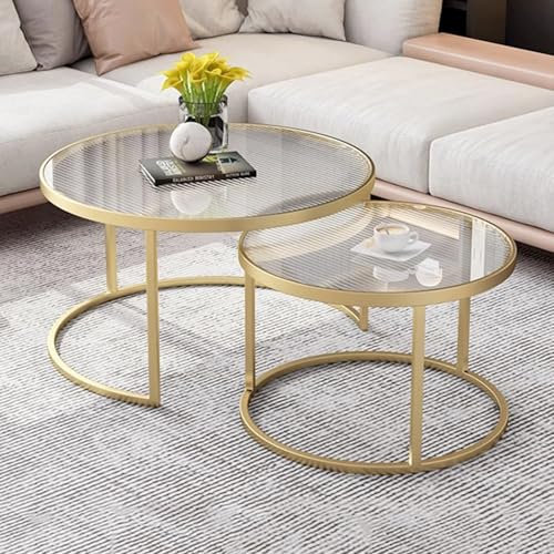 lhyangroupao Mesa de Centro Redonda de Cristal para Espacios Pequeños, Mesas de Centro, Duraderas, con Proceso de Pintura Y Estructura de Hierro, para Sala de Estar, Oficina Y Balcón(Gold,70CM)