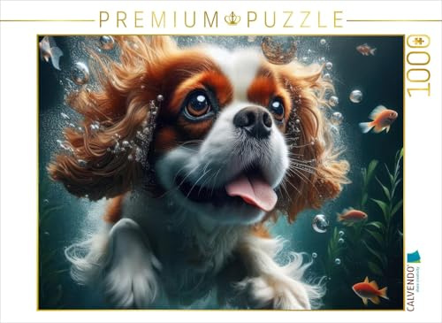 Puzzle · King Charles Cavalier Spaniel taucht begeistert unter Wasser | Vierbeiner haben Badespaß · 1000 Teile · Lege-Größe 64 × 48 cm · CALVENDO Puzzle