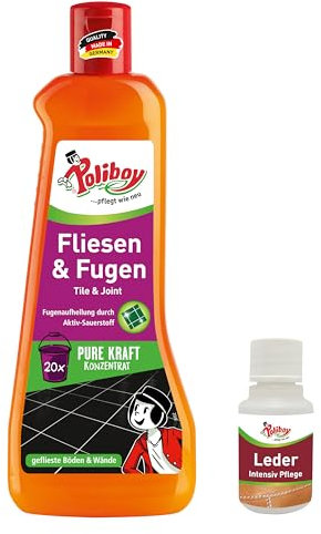 POLIBOY Fliesen & Fugen Reiniger - Wischkonzentrat mit Aktivsauerstoff für Bodenfliesen und Wandfliesen - Für innen und außen- 1x 500 ml - inkl. Produktprobe - Made in Germany