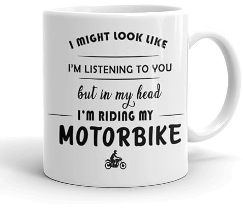 VIROSA Motorbike Mug – “in My Head I’m Riding My Motorbike” – 11oz Ceramic Mug – Gift for Bikers – Motorcycle Lover Present