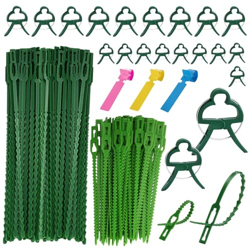 200 Stück Verstellbare Pflanzenbinder, Allzweckbinder-Set (23cm,13cm), 20 Pflanzenclips, UV-beständig, zum Stabilisieren von Pflanzen, für Gräser/Befestigung/Anbindung bei Garten & Zusammenbinden