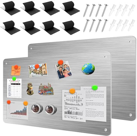 LUPATDY 2 Stück Magnettafel 43 * 30cm, Pinnwand Magnetisch, Magnetwand Kinder, Metalltafel Magnetwand Kratzfest, Magnettafel Tafel für Küche, Büro, Kühlschrank (Edelstahl, Silber)