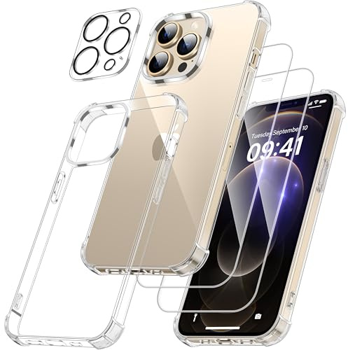 FLLAO Case for iPhone 12 Pro Max, with 2 Screen + 1 Lens Protector, Clear | 2 HD Screen Protector + 1 Camera Lens Protector, Shockproof Air Cushion, Anti-Yellowing, Slim Soft TPU Bumper Cover