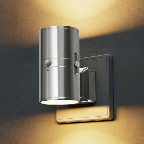 LOHAS-LED Nachtlicht mit Bewegungsmelder, Nachtlicht Steckdose Warmweiß, Einstellbare Helligkeit 0-100LM Dimmbares Nachtlampe Innen für Flur Schlafzimmer Treppenaufgang Küche [Weiß Chrom, 1 Stück]