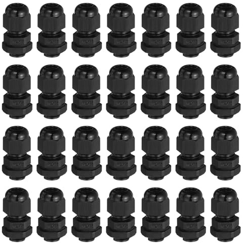 sourcing map 30 Pcs M12 Cable Gland, 3-6.5mm Wire Hole Waterproof Nylon Joint for Cable Fixing, Wiring, Repairing, Gland Replacement, Electrical Appliances, Black