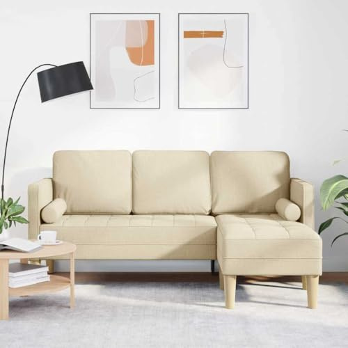 Teenpull Cremefarbenes Ecksofa, 173x131x67 cm, Stoffbezug, modernes Design, 3-Sitzer, Wohnzimmer Möbel