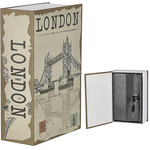 Tresor Buch London | 11,5x18x5,5cm Metall Papier 2 Schlüssel | Buchsafe Geldversteck Minitresor Versteck für Wertsachen (1 x Buchtresor London)