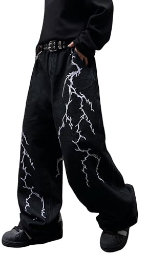 Zewool Jeans da uomo ricamati, stile hip hop, Y2K, gamba larga, skater, streetwear