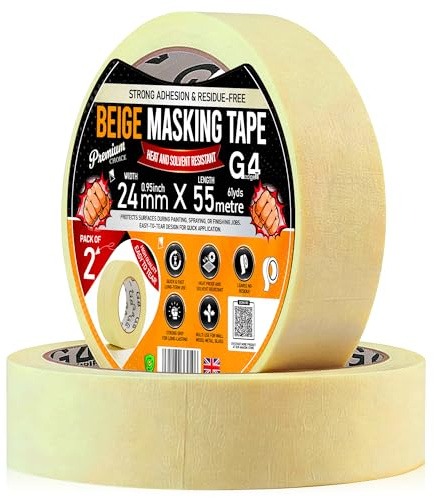 G4GADGET Masking Tape for Painting (2 Pack) – 24mm x 55m Decorators Painters Tape, Crepe Paper Low Tack Masking Tape, Clean Removal, Residue-Free for Walls, Trim, DIY & Crafts