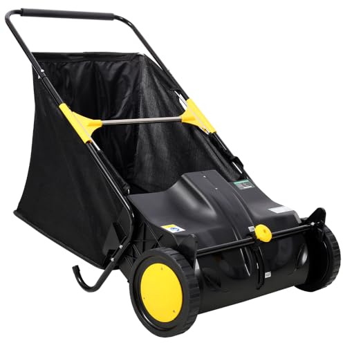 Raccoglitore di foglie, spazzatrice a spinta con 4 spazzole rotanti, spazzatrice da giardino resistente per erba e foglie secche, grande, 3,5 Cu. Ft. Raccolta tramoggia sacchetto, facile da spingere