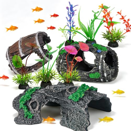 ECVUKQ 3 Stück Aquarium Deko Höhle, Aquarium Deko Baumstamm Versteck Terrarium Zubehör Baumstamm Harz Zimmeraquarium Höhle für Kleine Garnelen Fische und Andere Kleine Bis Mittelgroße Wassertiere