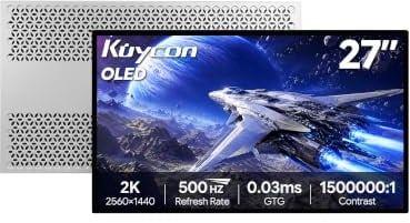 Kuycon K500 26.5'' 2K Monitor, 500Hz,Honeycomb sin Soporte | 0.03ms 300 cd/m² 99% sRGB 99% DCI-P3 USB C 100W cargar vidrio espejo completo para jugadores