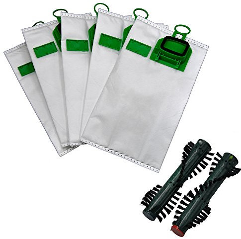 6 Microvlies Staubsaugerbeutel geeignet für Ihren Vorwerk Kobold 140/150 / VK 140 / VK 150 + 1 Paar Ersatzbürsten geeignet für Ihre Elektroteppichbürste 360/370