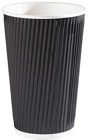 We Can Source It Ltd - 100 x 16oz Black Triple Ripple Paper Wall Disposable Tea Coffee Cappuccino Hot Drinks Cups - can be Recycled in UK Recycling centres!