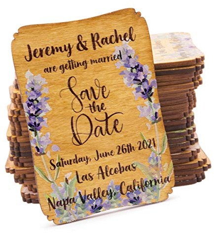 50 Personalised Painted Wood Save the Date Fridge Magnet for Rustic Wedding (Sweet Lavender)