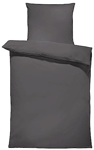 one-home Uni Bettwäsche Einfarbig Mikrofaser Garnituren Bettbezüge Premium Reißverschluss (anthrazit, 2 teilig 155x220 cm)
