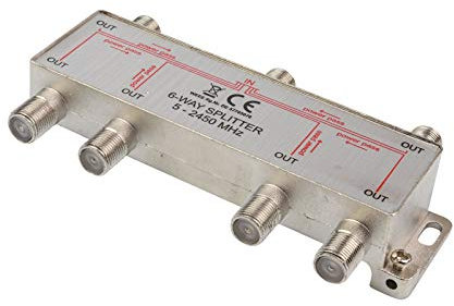 6-Fach SAT & BK-Verteiler Splitter F-Serie, 5-2400 MHz 85 dB, voll geschirmt, Unicable & HD tauglich für Satelliten-Anlagen DVB-S2, BK, UKW Radio, DC-Durchlass, Fernseh-Verteiler, Stamm-Verteiler
