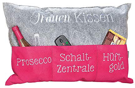 Handwerk Gilde Frauenkissen Dekokissen mit Fächern für Prosecco Schaltzentrale und Hüftgold 60x40 cm