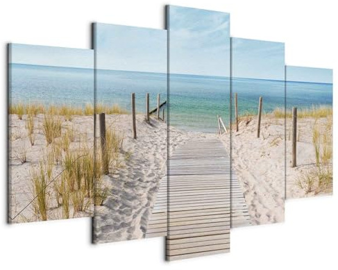 B&D XXL - Quadri Moderni per Soggiorno Grandi, Paesaggio Mare, 225x112 cm | Chiodi Inclusi, 5 Pezzi, Quadro Moderno, Componibili, Stampe da Parete, Natura, Produzione Europea, Spiaggia