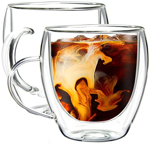 Youngever 2 Pack 250ML Glass Coffee Cups, Espresso Cups, Double Wall Thermo Insulated Coffee Cups, Glass Coffee Mugs