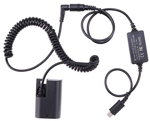 Hersmay 8V 3A PD/Type-C Power Supply Cable up to DC5521 Male to DR-E6 Dummy Battery for Canon EOS 5DS, 5DS R, 5D Mark II, 5D Mark III, 5D Mark IV, 60D, 60Da, 6D, 70D, 7D, 7D Mark II, 80D, EOS R Camera