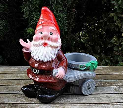 OMÜ Otto Müller Gartenzwerg stehend mit Pflanzkarre zum Bepflanzen Figur Zwerg H 25 cm Gartenfigur aus Kunststoff