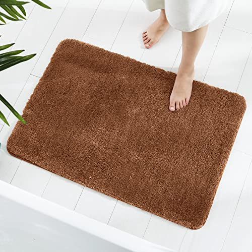 GONICVIN Tappeto da bagno, 50 x 80 cm, in soffice microfibra, assorbente, antiscivolo, lavabile in lavatrice, per vasca da bagno, doccia e bagno, colore: marrone chiaro (Rug-Tan58)