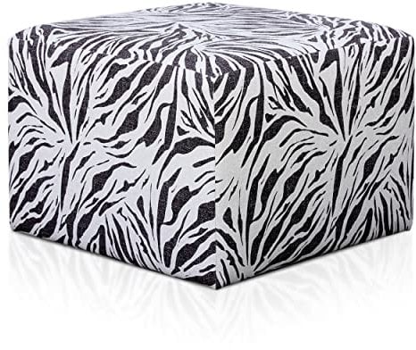 Deshome Pouf hocker Fußstütze 63x63x44 cm Wasserabweisender Stoff: Modernes Design Pouf für Sofa Wohnzimmer Schlafzimmer, Puff hocker, Pouffe Minerva Zebra