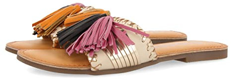 GIOSEPPO Sandalias de Pala Doradas y Blancas con borlas para Mujer choisel