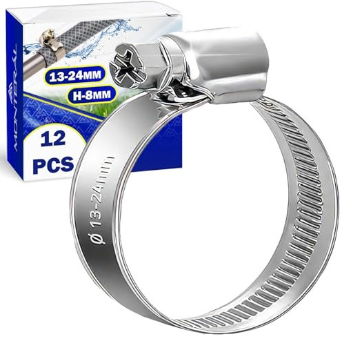 Collier De Serrage Métallique Inox Réglables Ø 13-24mm 8 mm Set 12 Pièces Colliers De Serrage Pour Tuyau Piscine & Machine À Laver Jardín - Monteral