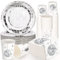 70s Disco Party Supplies - 50 Pcs Silver Disco Ball Paper Dinner Plates, Cups, Cocktail Napkins for Wedding, Picnic (White and Silver)