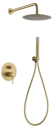 IMEX - Ensemble de douche, kit de douche encastré mural - 2 voies - SÉRIE LINE (Or Brossé)