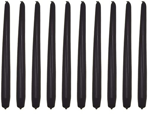 Tapered Dinner Candles, Pack of 10, Unscented, Long Burning Time, 24 cm / 9.45 (Black, Matt)