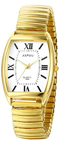 JewelryWe Uhren Herren Analog Quarz Armbanduhr Klassisch Einfach Rechteckig Elastisch Legierung Armband Beiläufige Uhr Herrenuhr mit Römischen Ziffern Zifferblatt Gold