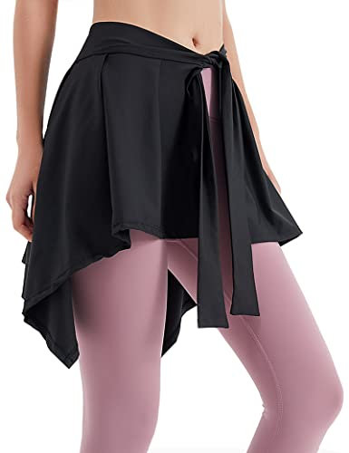 Kiench Damen Sportrock Workout Yoga Running Cover Up Wickelrock zum Binden Schwarz EU Größe 32 34 36 38 40 / XS S M L