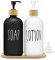 Distributeur de Savon Noir et Blanc Mat Set 500ml Distributeur de Savon en Verre avec Plateau Distributeur de Liquide Vaisselle Distributeur de Savon pour la Cuisine et la Douche (Blanc + Noir)