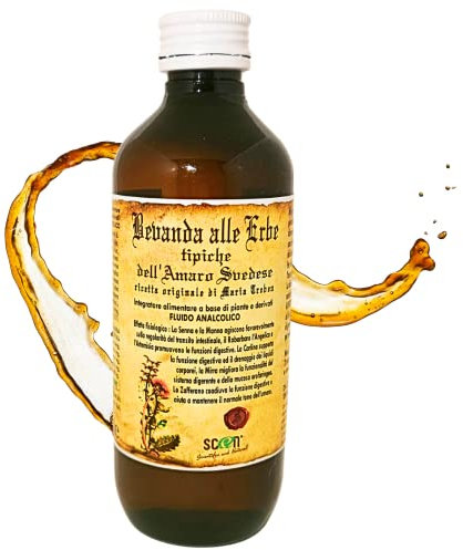 SCEN Amaro Svedese Maria Treben Originale Senza Alcool Preparato con Erbe Svedesi Naturali Efficace e Concentrato Diuretico Drenante per Gonfiore Addominale 200 ML Made in Italy