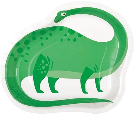 Unique- Platos de Papel Ecológicos-21 cm-Fiesta de Dinosaurios Azul y Verde-8 Unidades (Paquete de 1), Multicolor (23609EU)