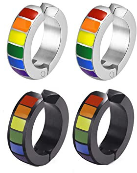 2 Paar LGBT Pride Creolen Clip On Ohrringe Set Herren Damen Edelstahl Unisex Ohrclips Ohrstecker