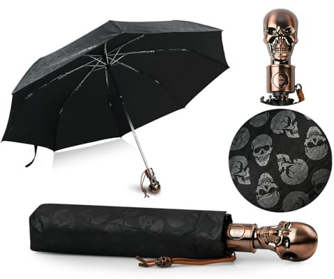 DS. DISTINCTIVE STYLE UV-Regenschirm, Totenkopf, faltbarer Regenschirm, automatisches Öffnen und Schließen, Sonnenschirm zum Spazierengehen, mit schwarzer Anti-UV-Gummischicht