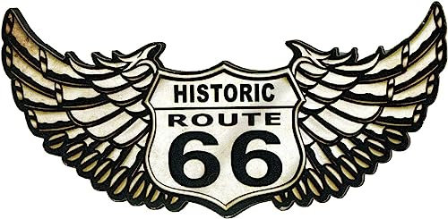Magnete Calamita Route 66 Sagomata Stile Vintage per Frigorifero/Garage/Bar. Stampa su Legno