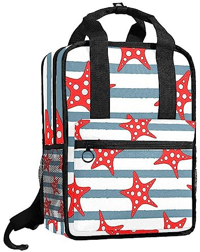 Jungen Rucksäcke Büchertasche Rot Seestern Marineblau Weiß Gestreifte Taschen mit verstellbaren Schultergurten Mädchen Schultasche, mehrfarbig, 14x10.2x4.7 in/35.5x26x12 cm